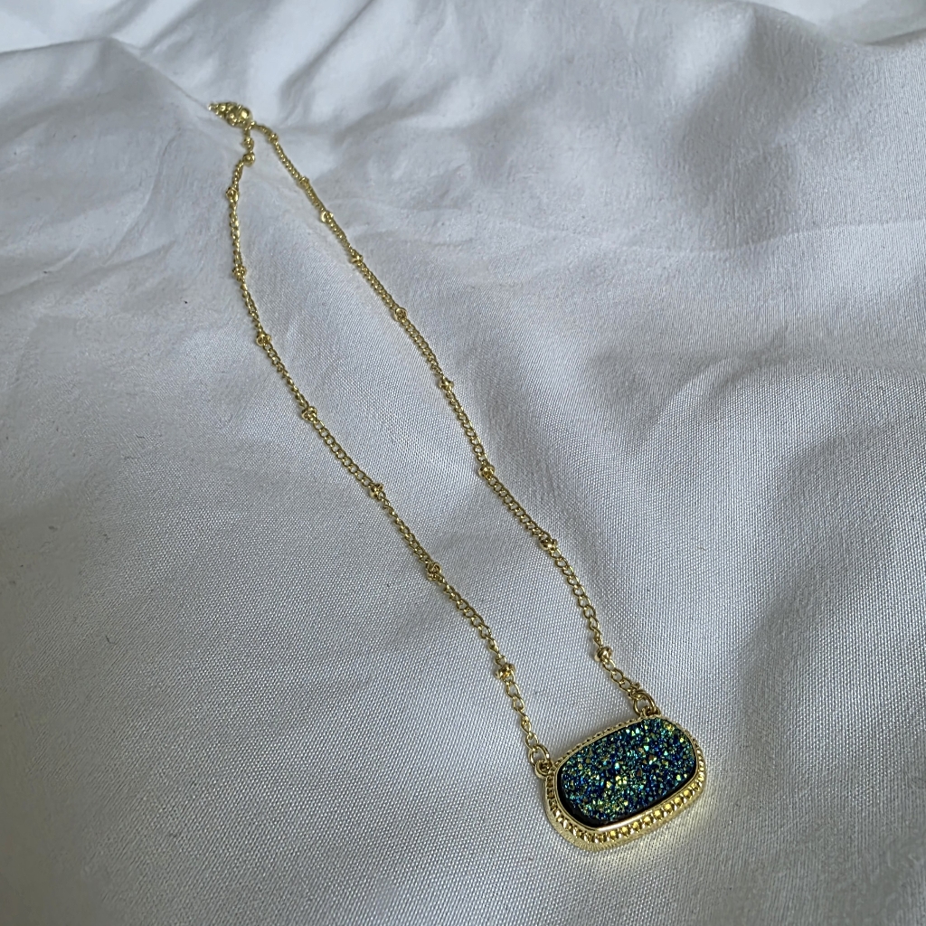 Blue And Green Druzy Style Gold Necklace